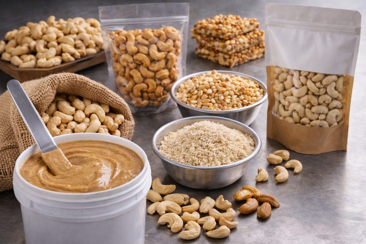 Illustrated cashew products hero graphic for Cashew Academy