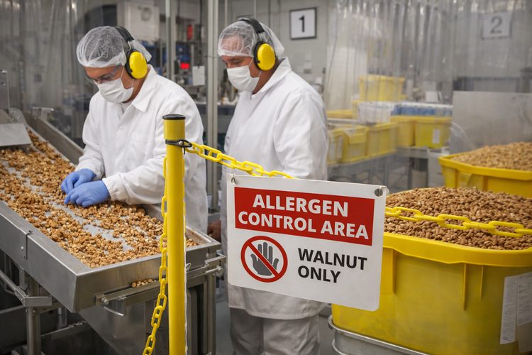 Illustrated walnut products graphic for allergen controls and facility segregation article